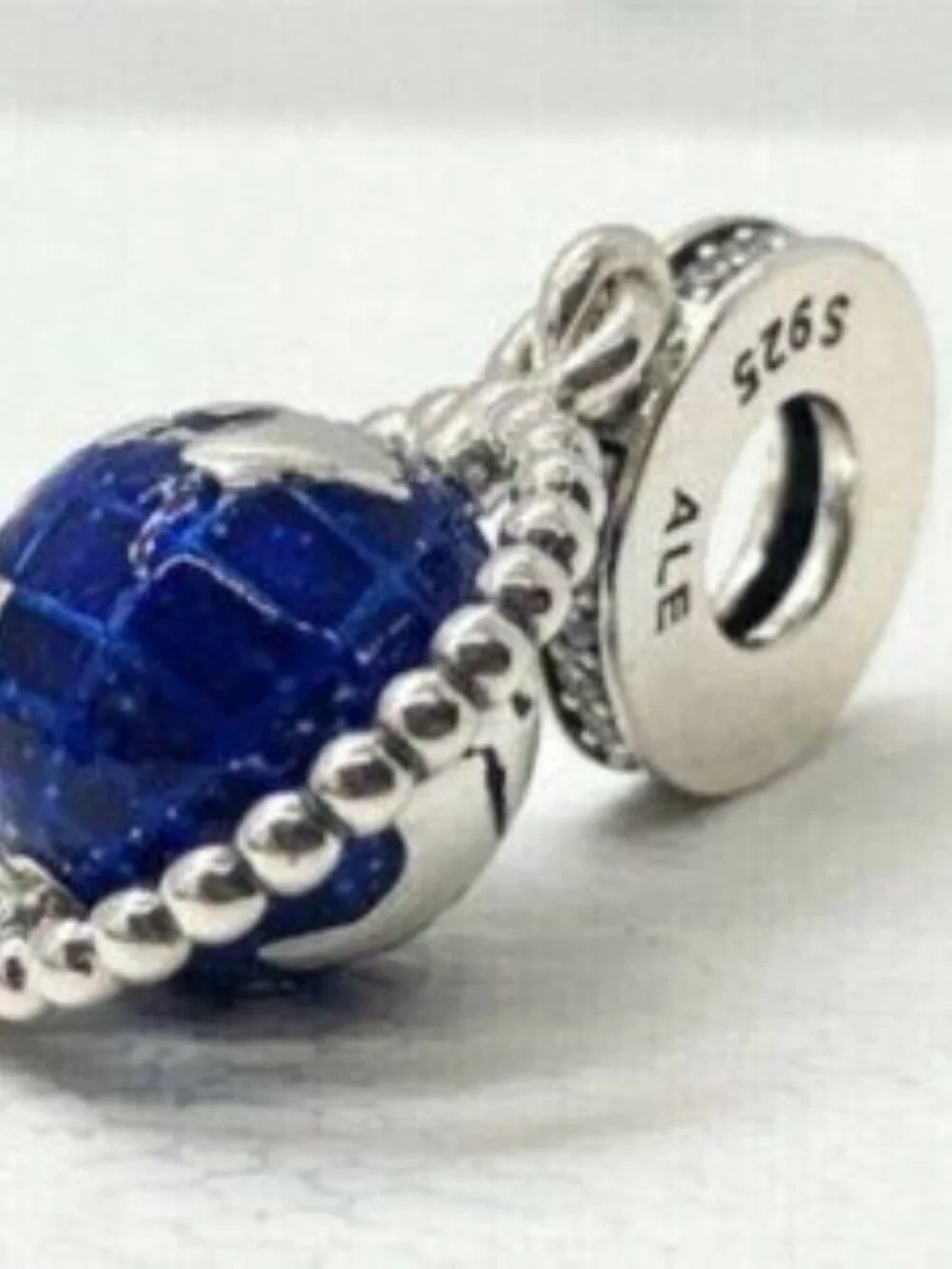 Pandora Blue Planet Dangle Charm with Silver Accents